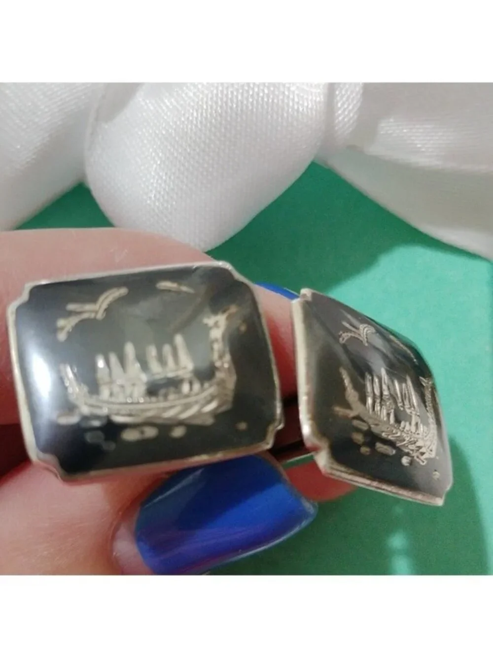 Vintage Siam Sterling Silver Dragon Boat Cufflinks Thailand Royal Barges